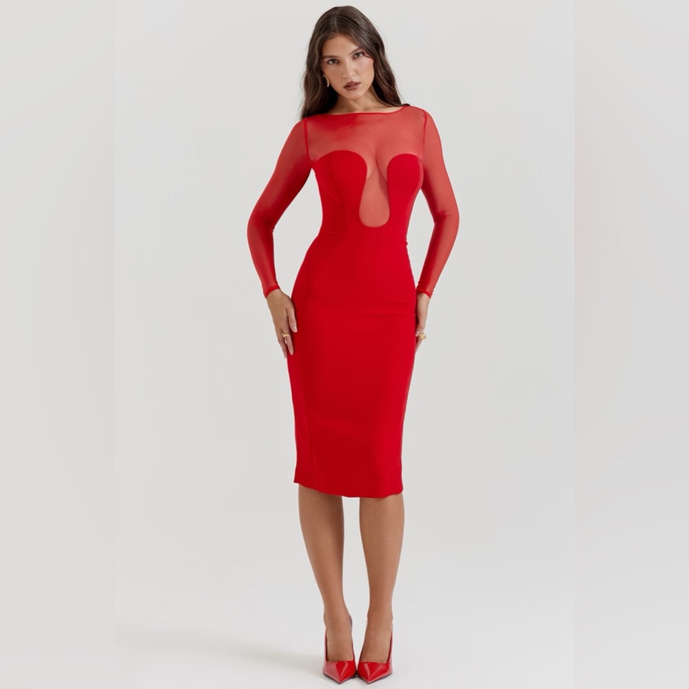 House of CB Darcy Scarlet Red Dress L+ XL US 12